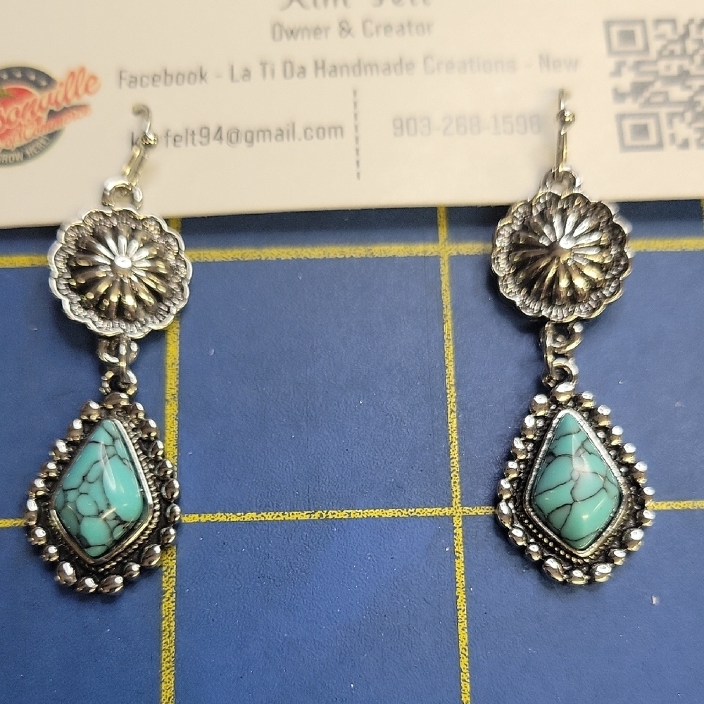 Silver Tone Faux Turquoise 1.5" Dangle Earrings